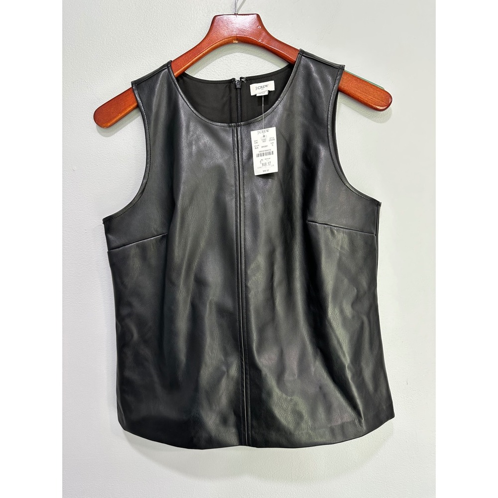 J. Crew Black Faux Leather Sleeveless Top Tank - Size‎ S goth Emo biker NEW
